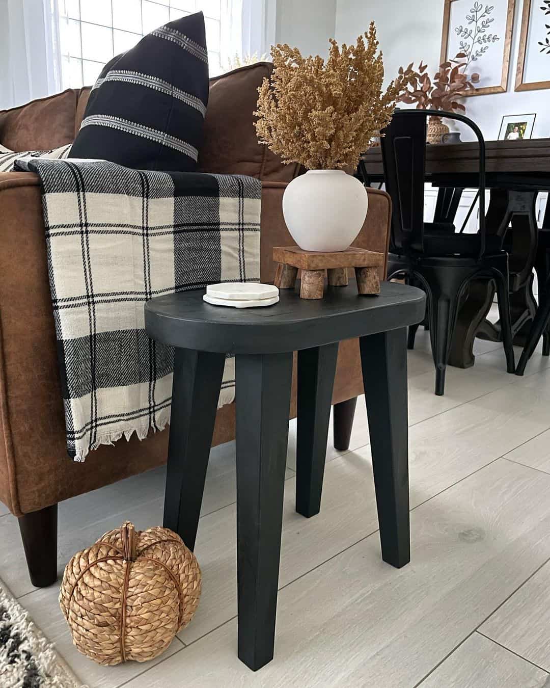 Farmhouse Chic: Black Farmhouse End Table with Autumn Accents