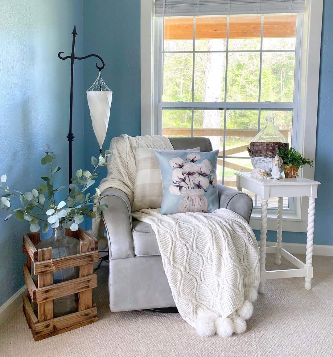 Farmhouse-Inspired Room with a Gray Armchair