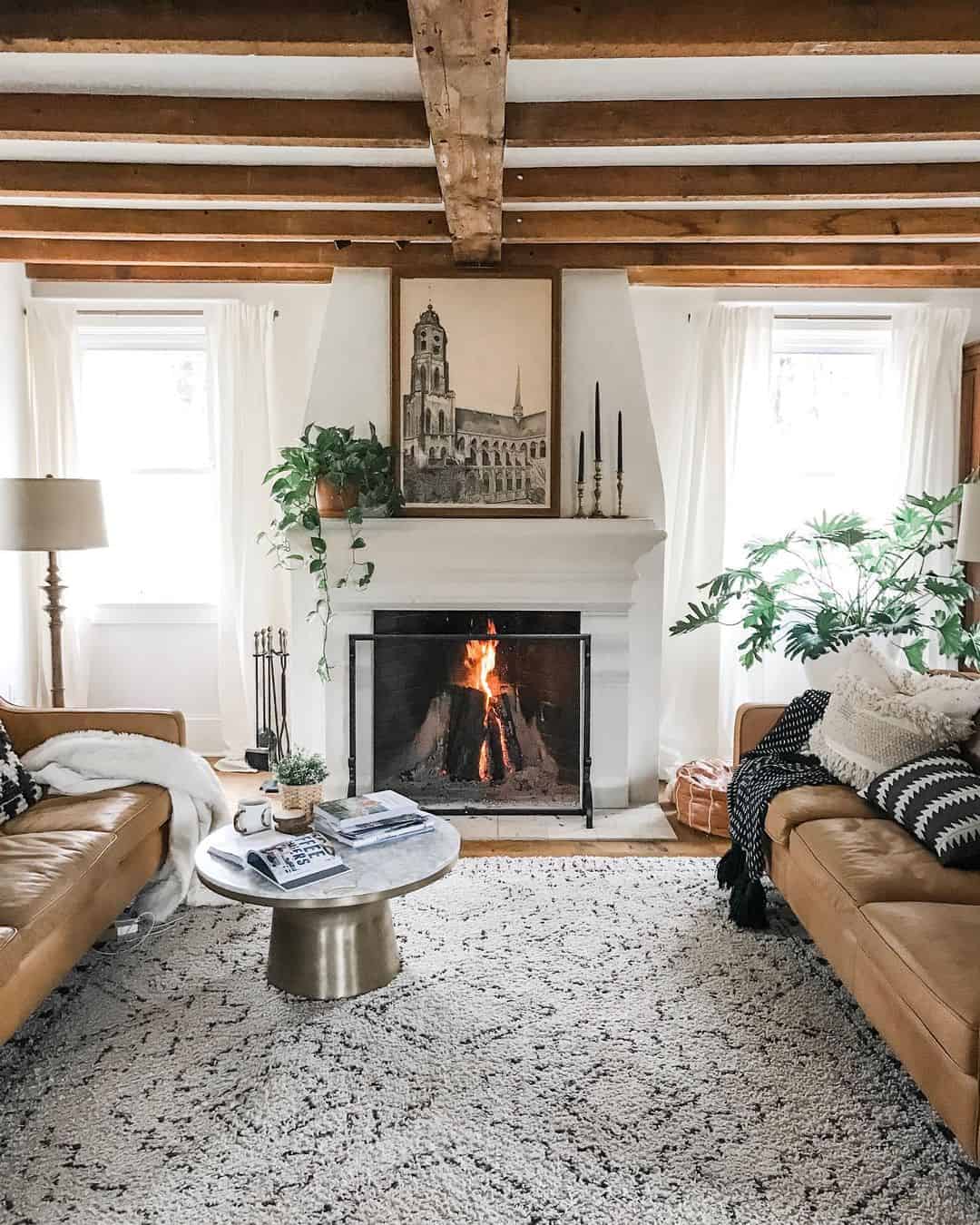 Farmhouse-Style Charm with Exposed Natural Wood Beams