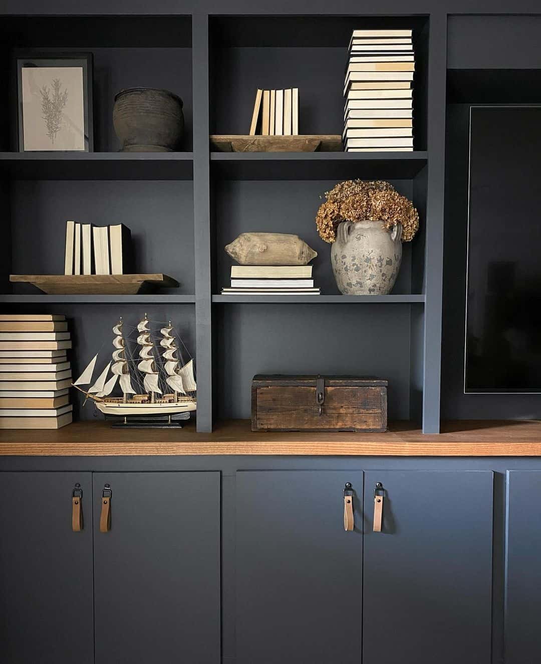 Gray Living Room Shelves with Coastal Touch