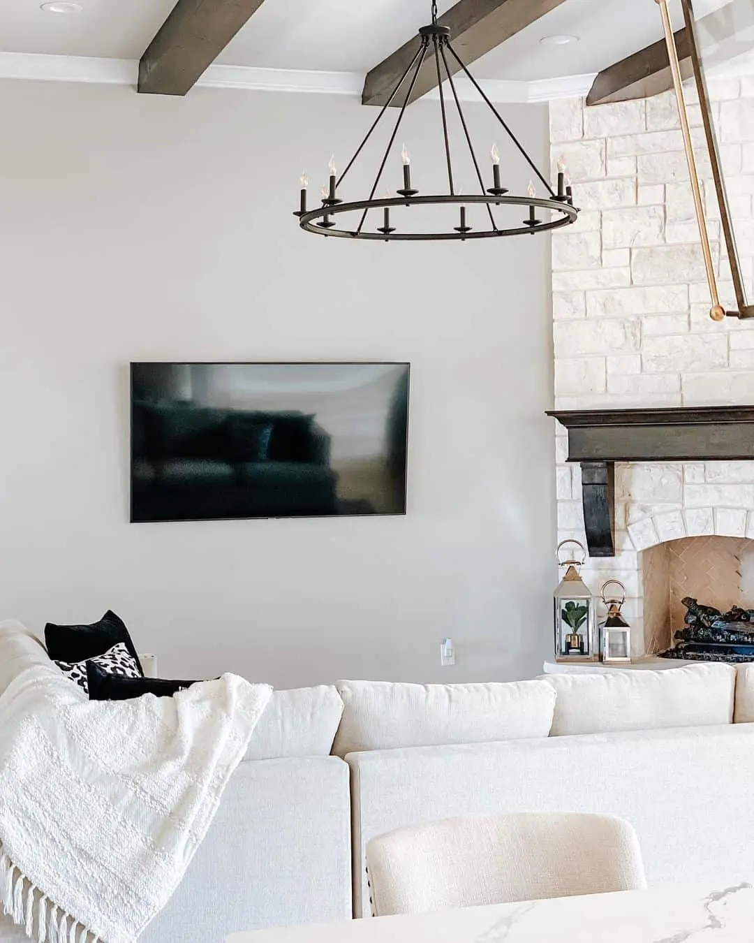 Inviting Gray-toned Farmhouse Lounge with TV Magic