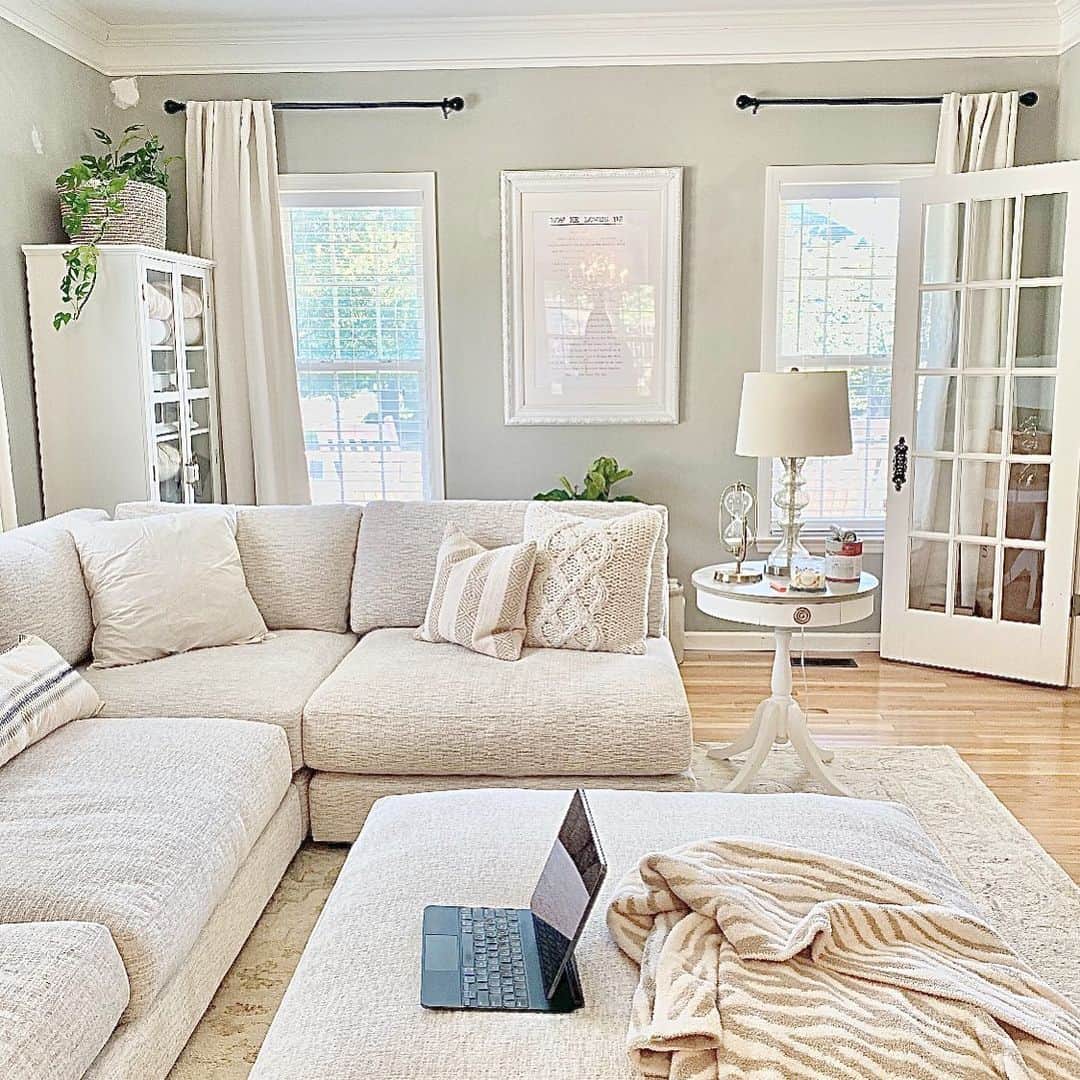 Modern Elegance: White Living Room with French Doors