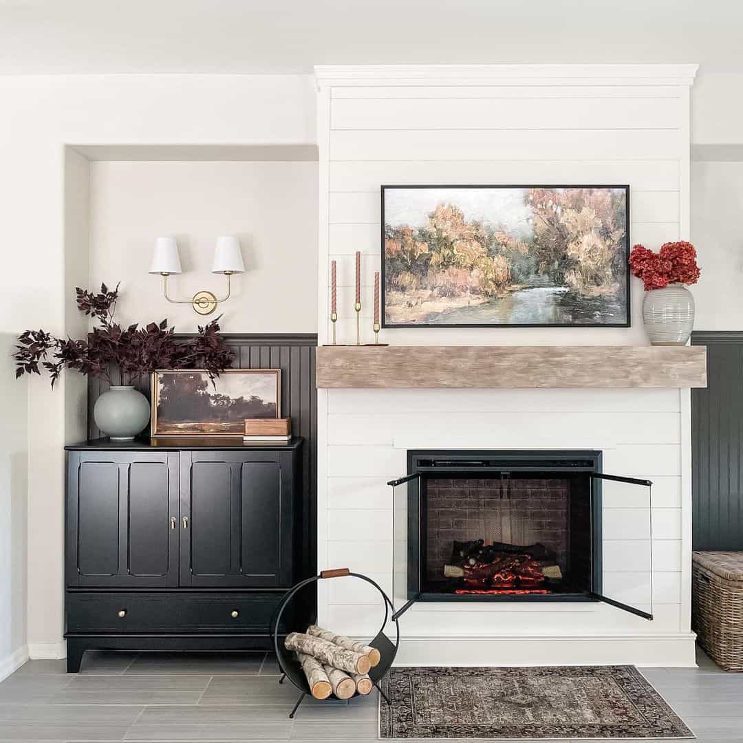 Modernize Your White Fireplace with a Black Iron Firewood Holder