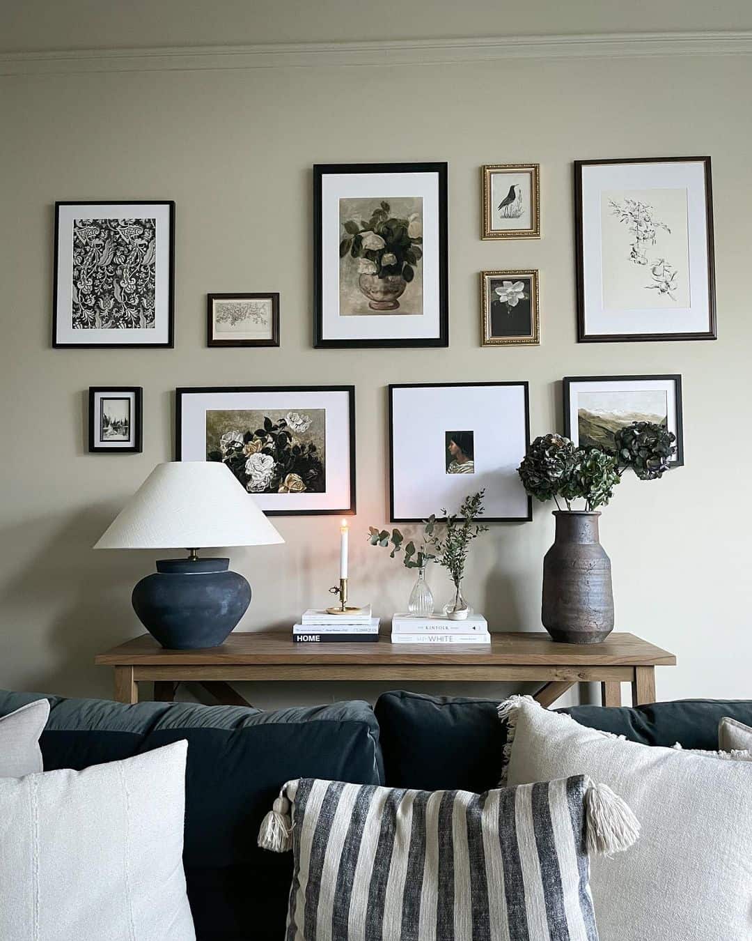 Monochromatic Gallery Wall for a Contemporary Living Room