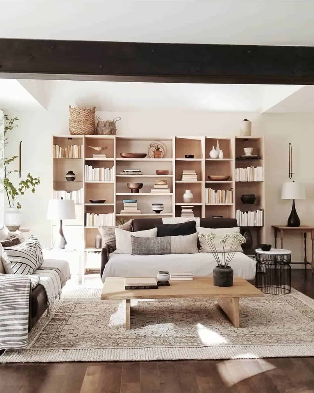 Open-Faced Bookcase in a Contemporary Farmhouse Living Area