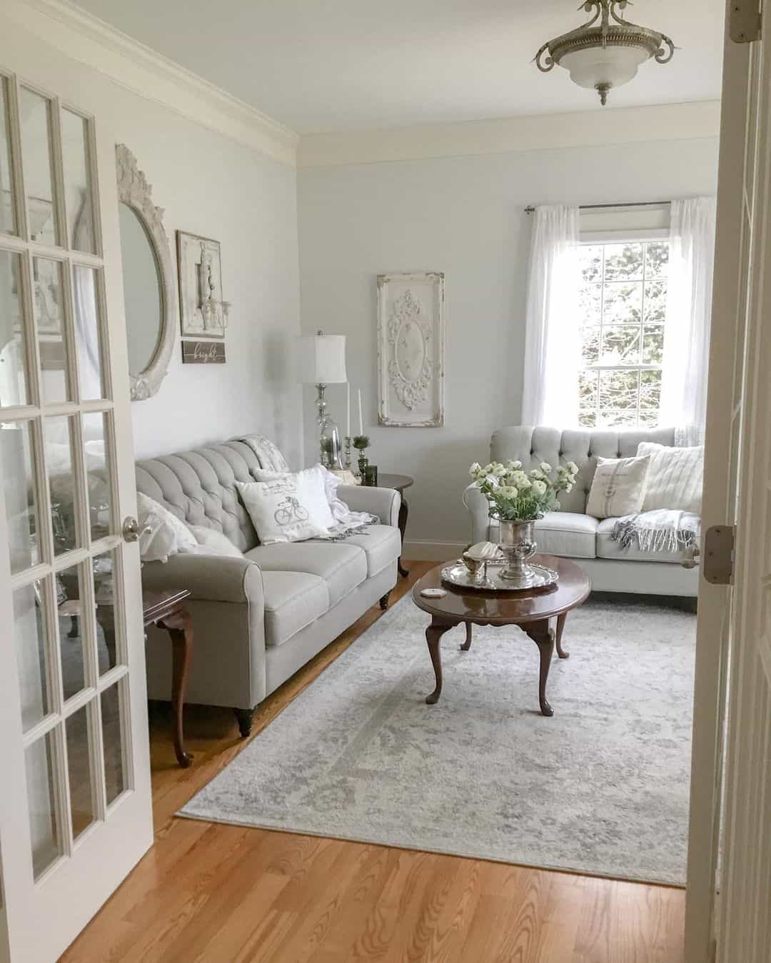 Pairing Gray Elegance: French-Style Upholstered Living Room Sofa Ensemble