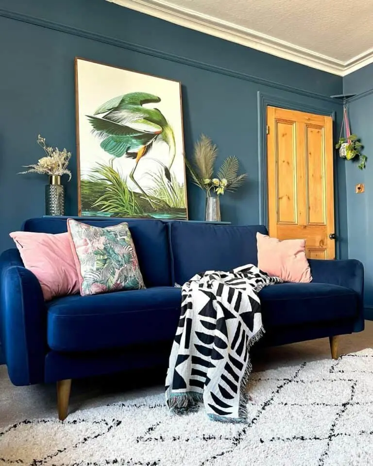 Ravishing Pink and Green Accents in a Blue Living Space