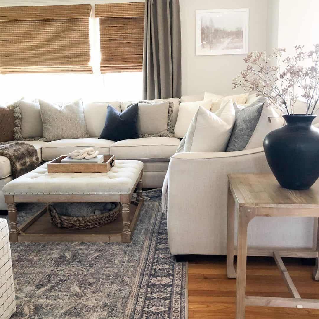 Square Natural Wood End Table with Statement Black Vase