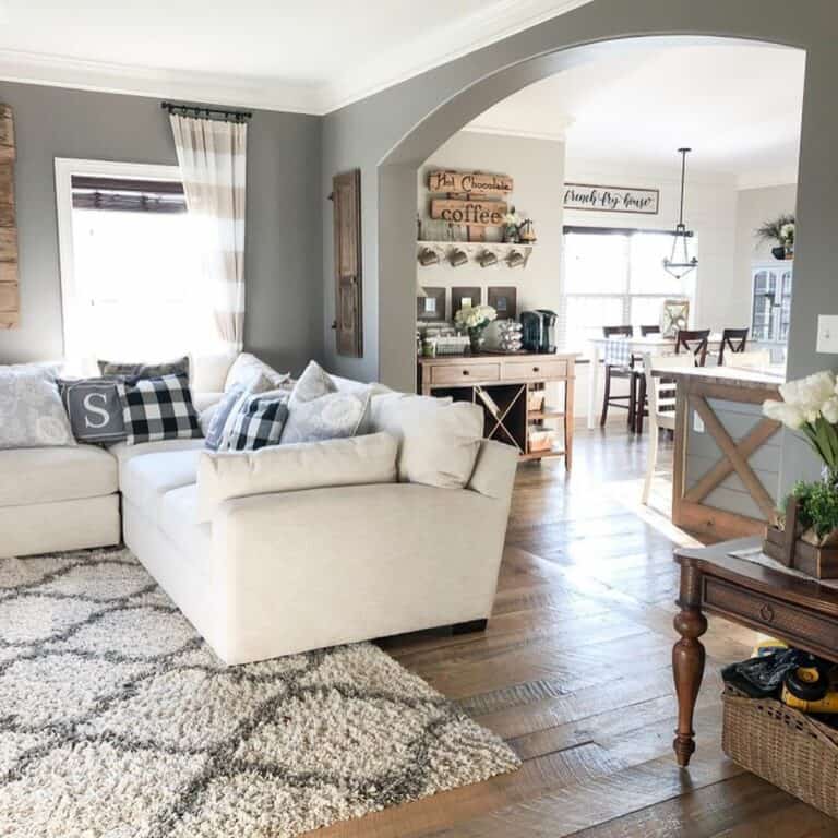 Texture and Color Unite in Farmhouse Living Room