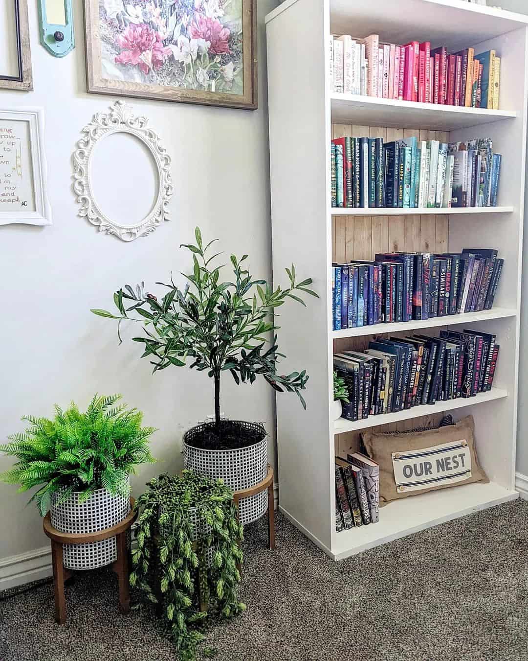 Whimsical White Bookcase with Artfully Arranged Books