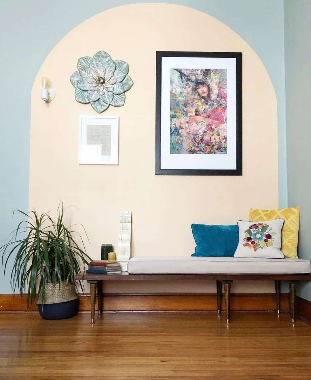 Arched Blue and Pink Color Block Accent Wall