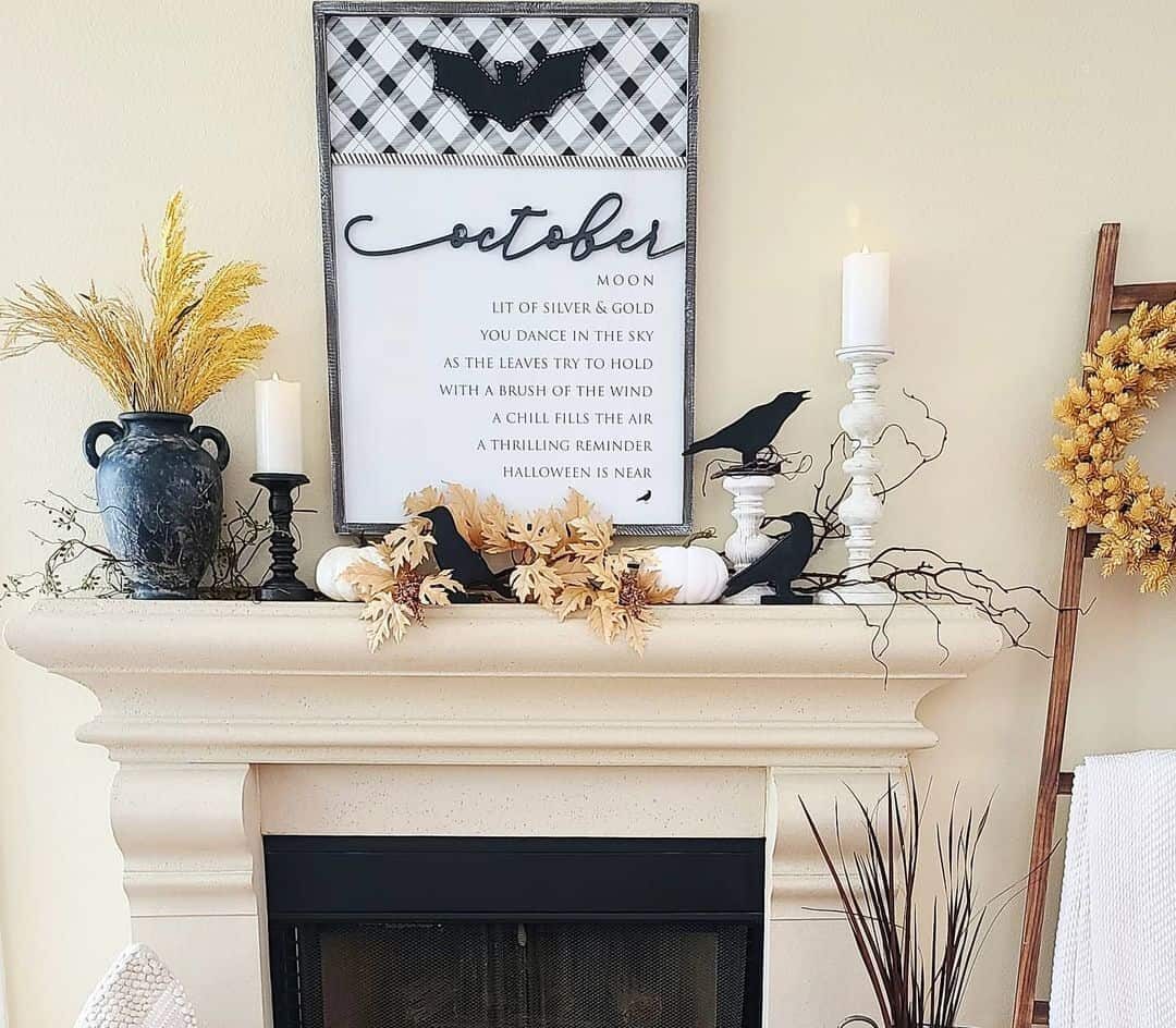 Autumn Hearth Embellished with Halloween Crow Decor