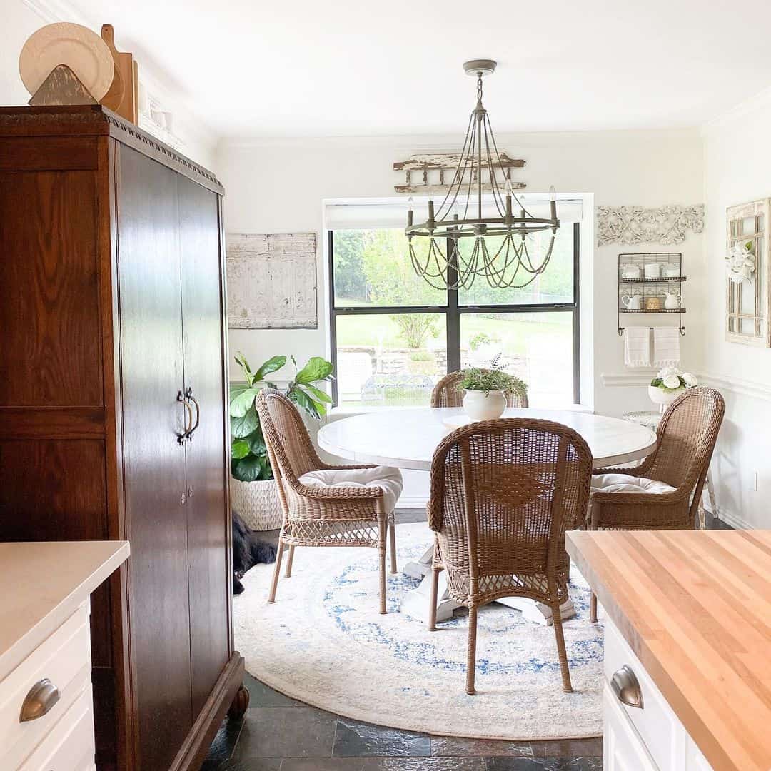 Chandelier Above White Dining Table