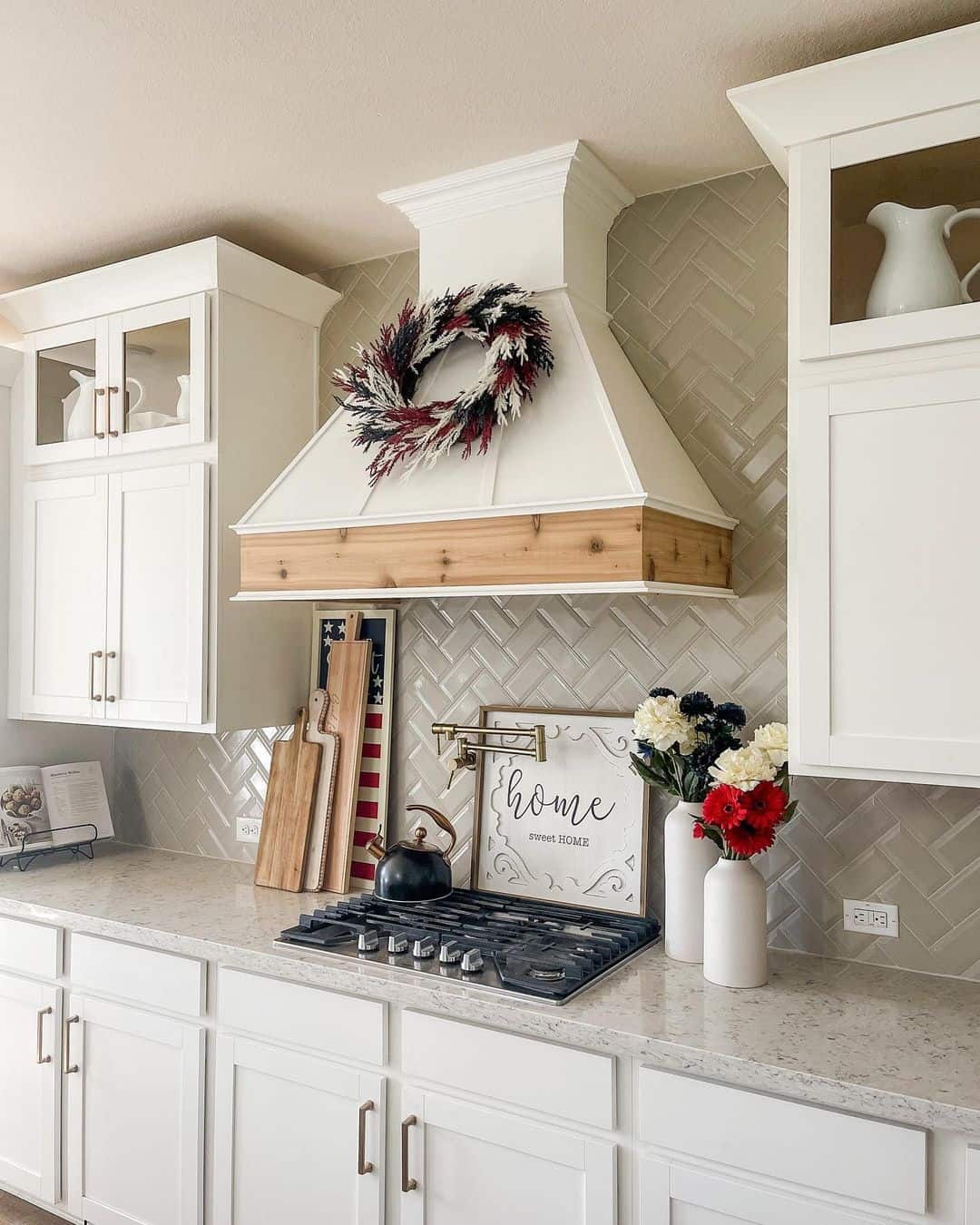 Charming Kitchen Oasis with a Brown Gray Backsplash