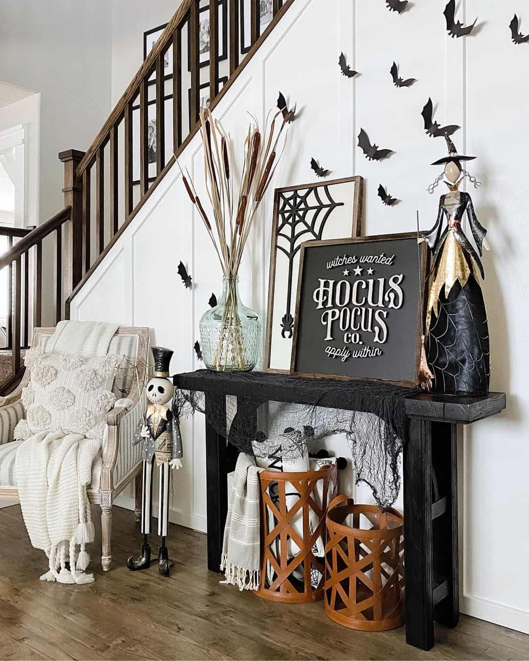 Chic Black Console Table with Witchy Charm