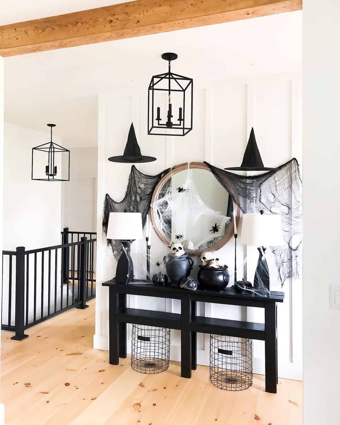 Chic Black Side Table with Halloween Decor