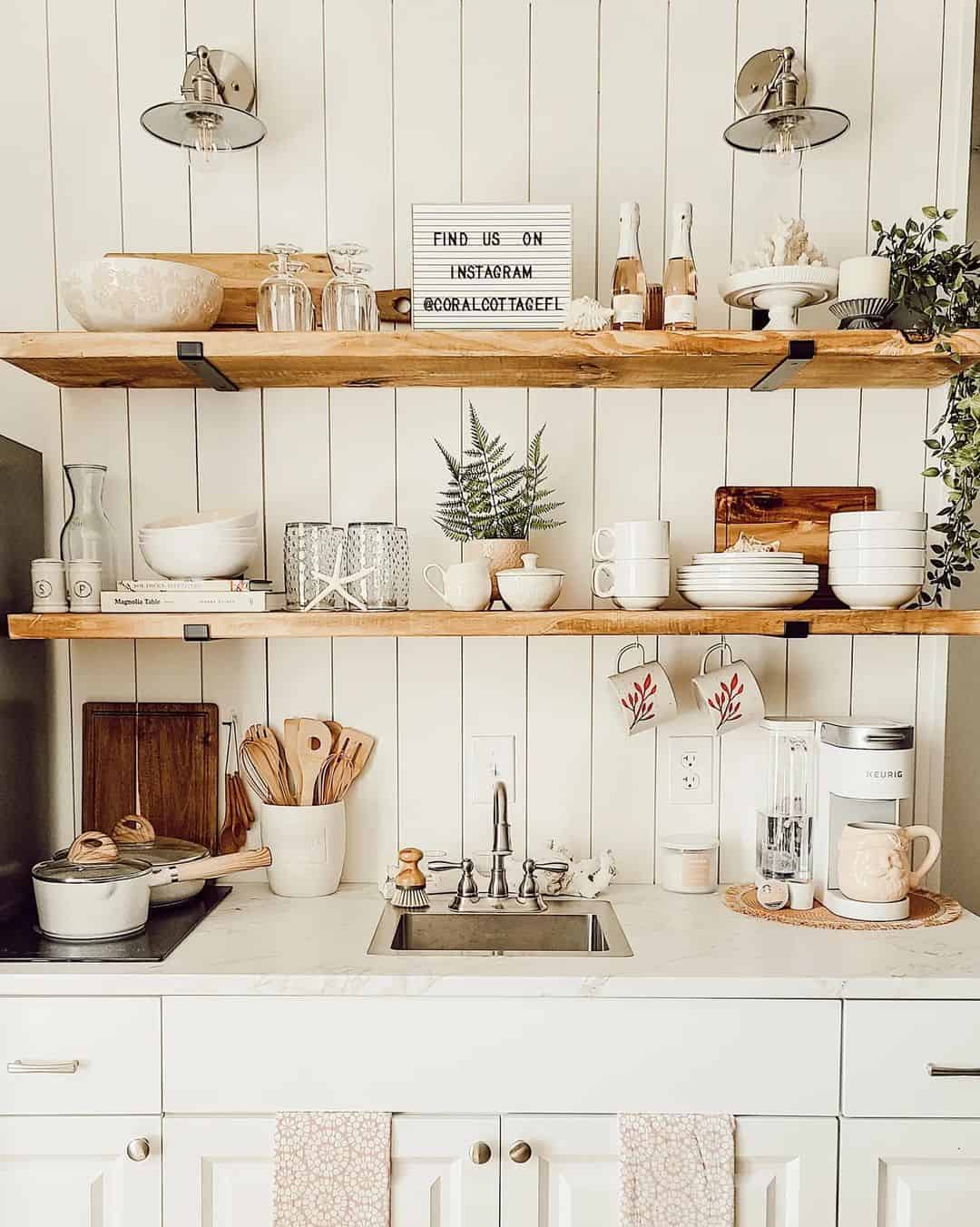 Cottage-Style Kitchen Shelf Decor for a Charming Space