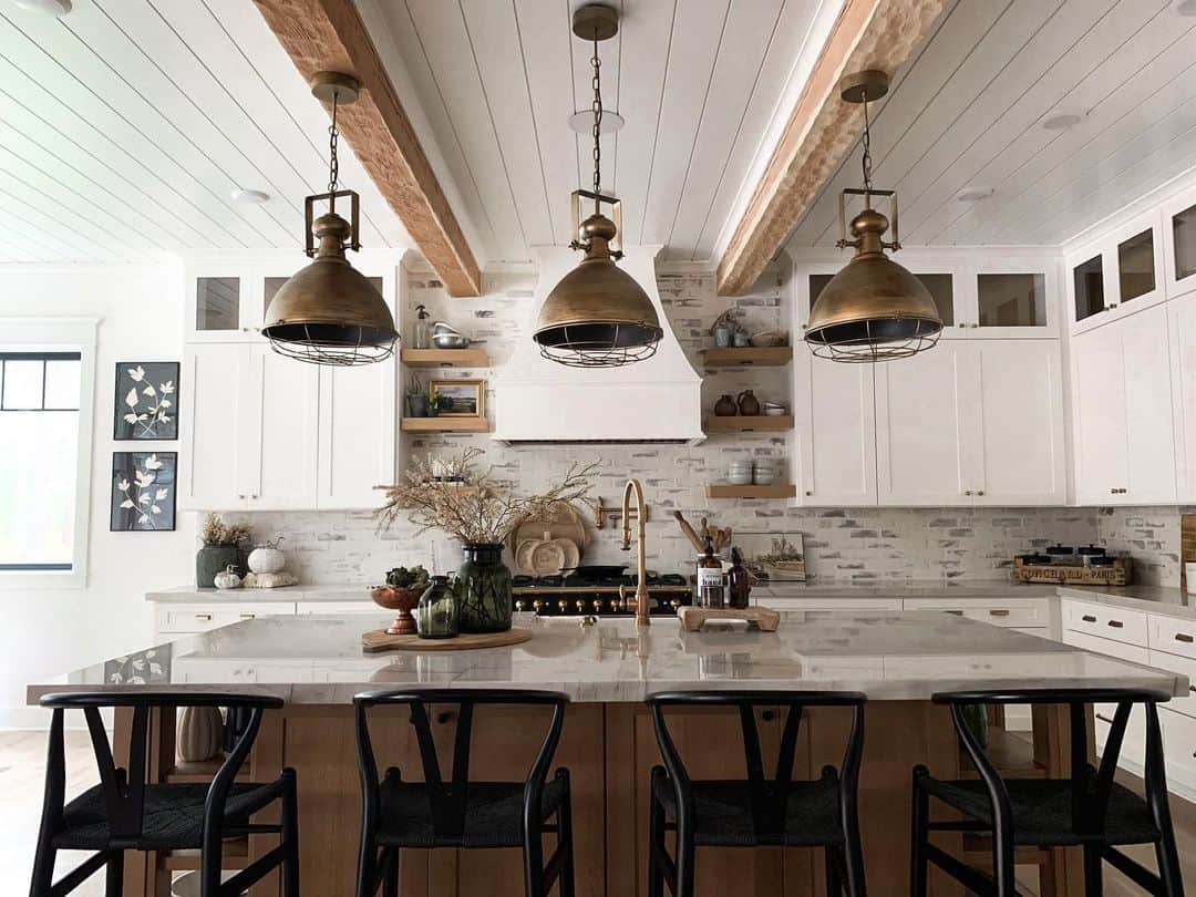 Crisp White Shiplap Ceiling with Exposed Beams