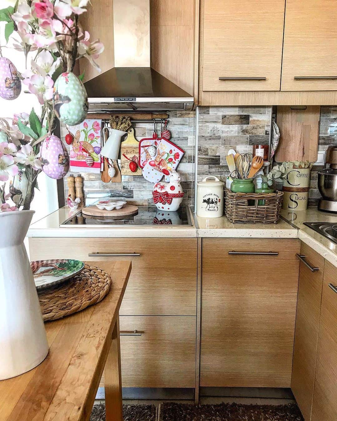 Easter-Themed Red and White Cabinets.