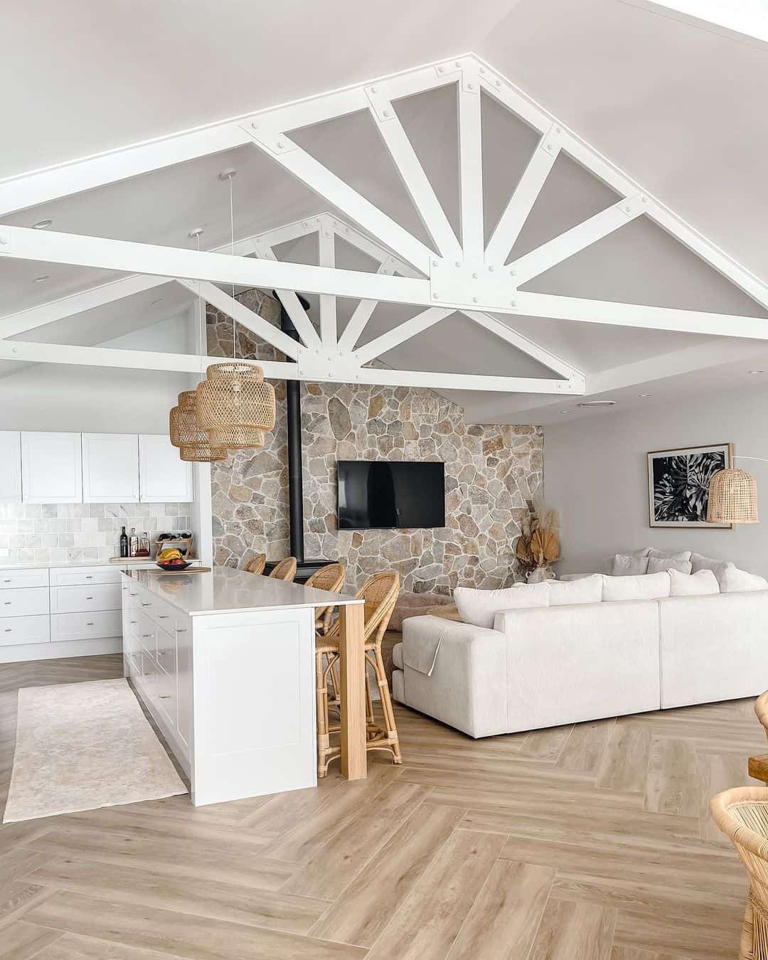 Embracing an Open-Concept Aesthetic Featuring White Trusses