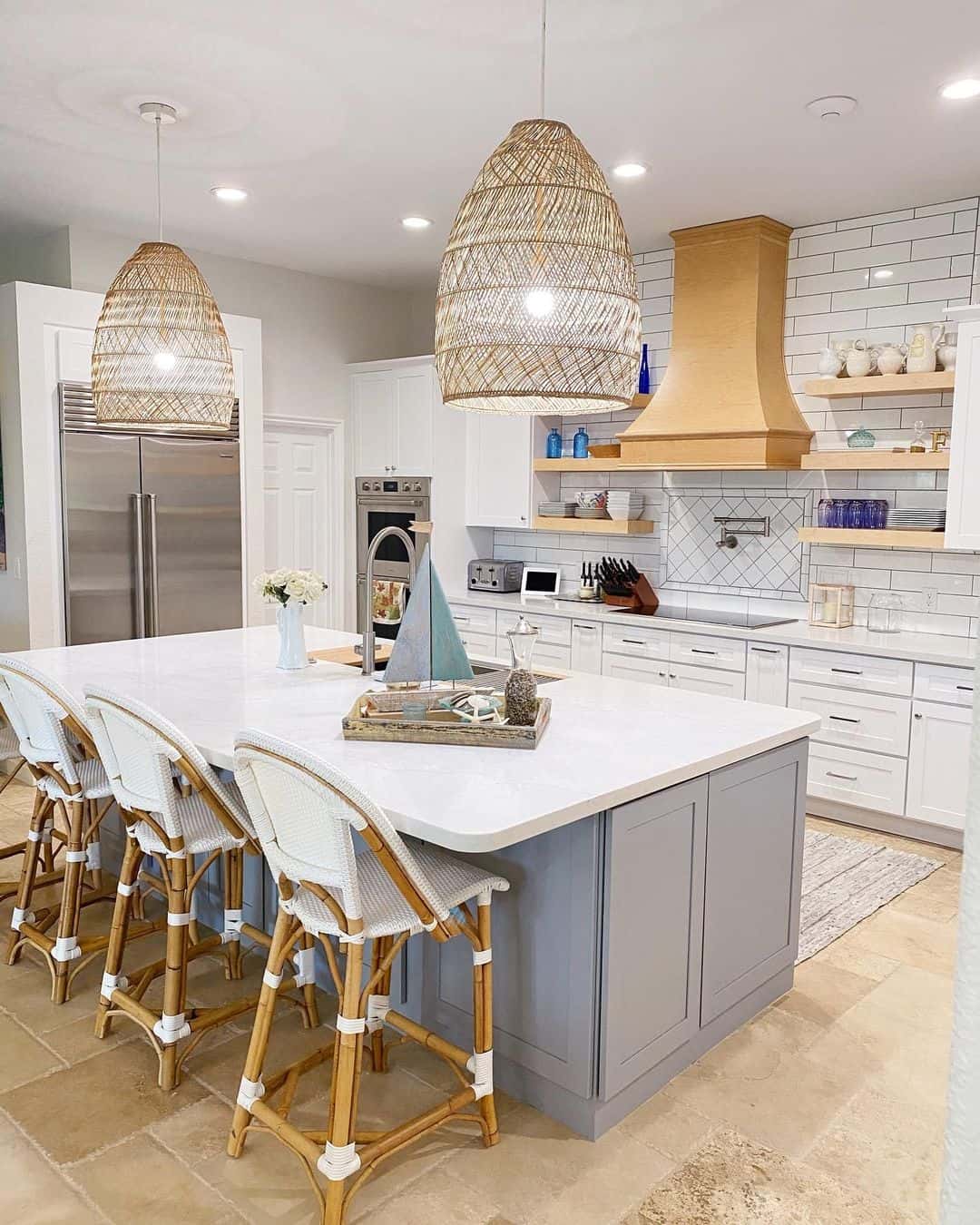 Farmhouse Kitchen by the Coast with Maple Wood Flooring