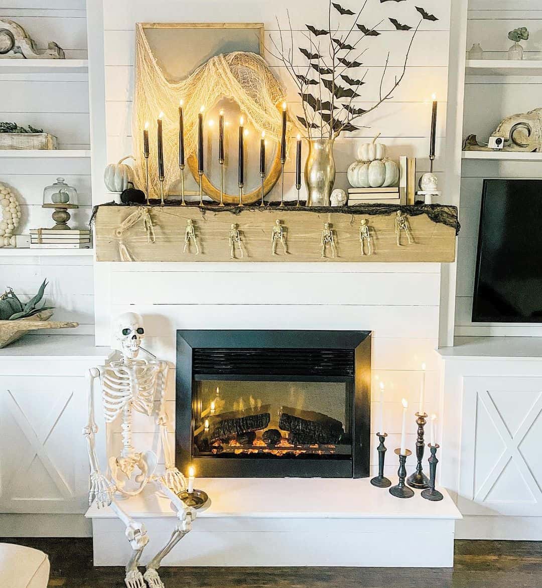 Hauntingly Decorated Fireplace Mantel