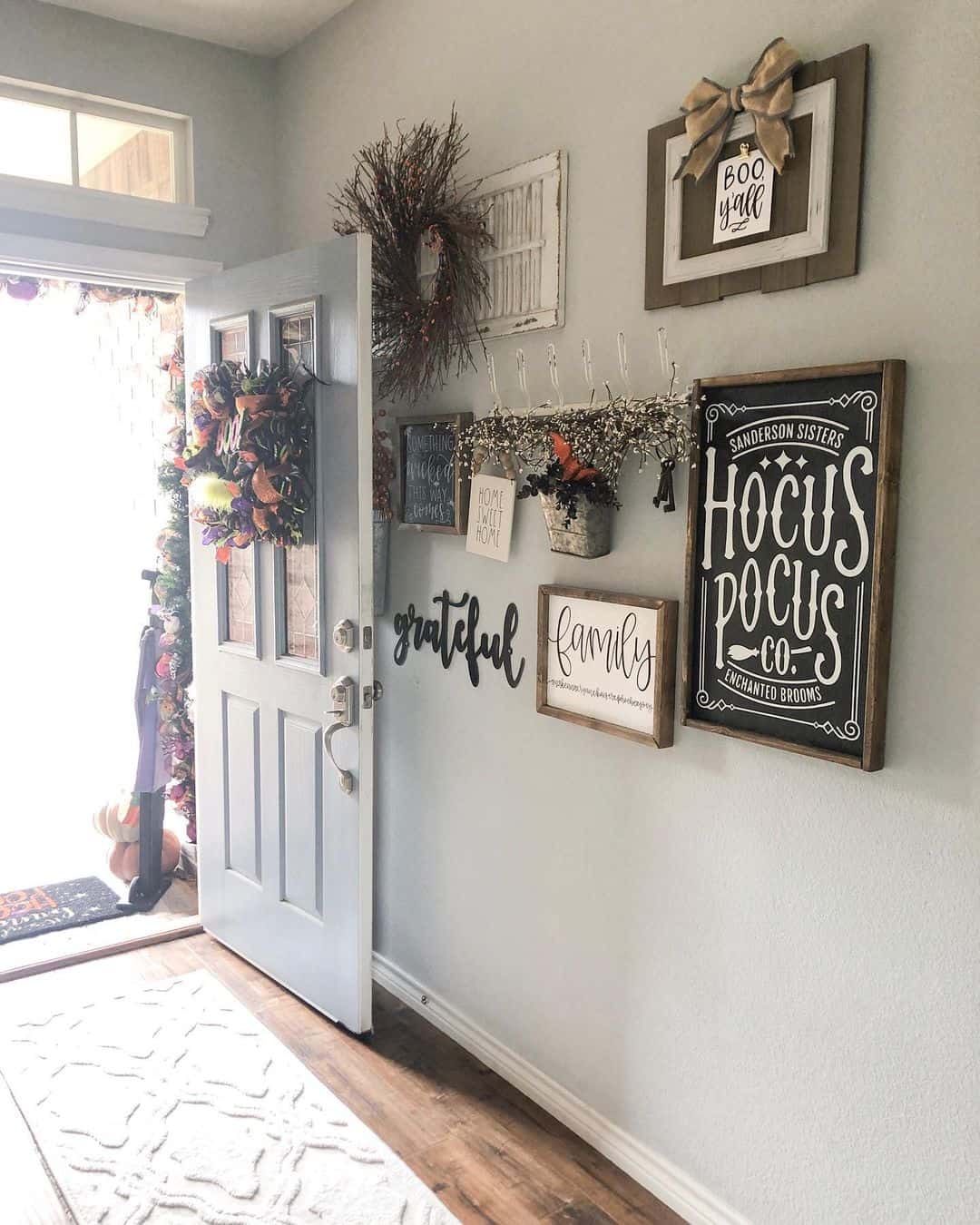 Indoor and Outdoor Halloween Charm in a Spooky Entryway