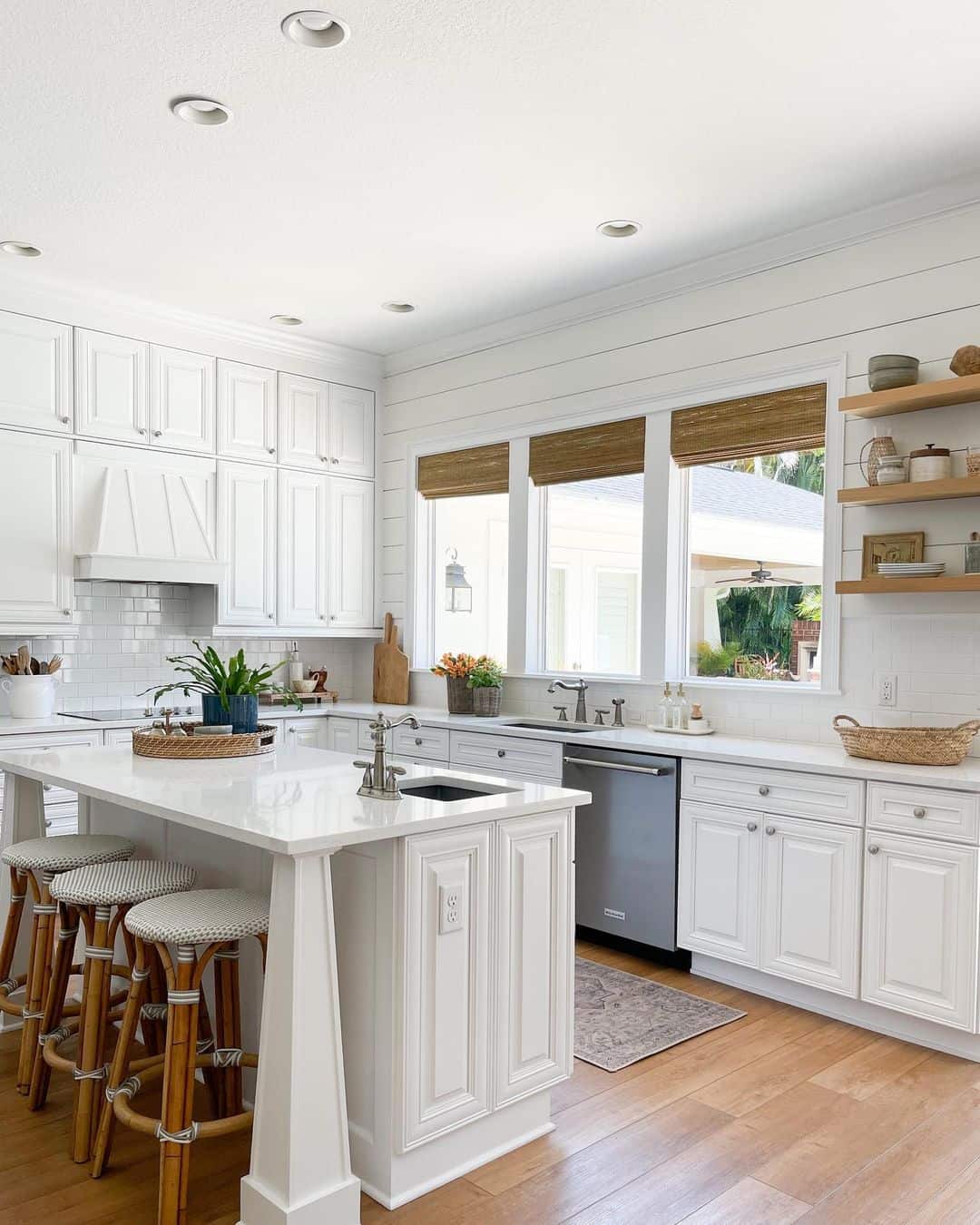 Inviting Farmhouse Kitchen Adorned with Golden Oak Stained Flooring