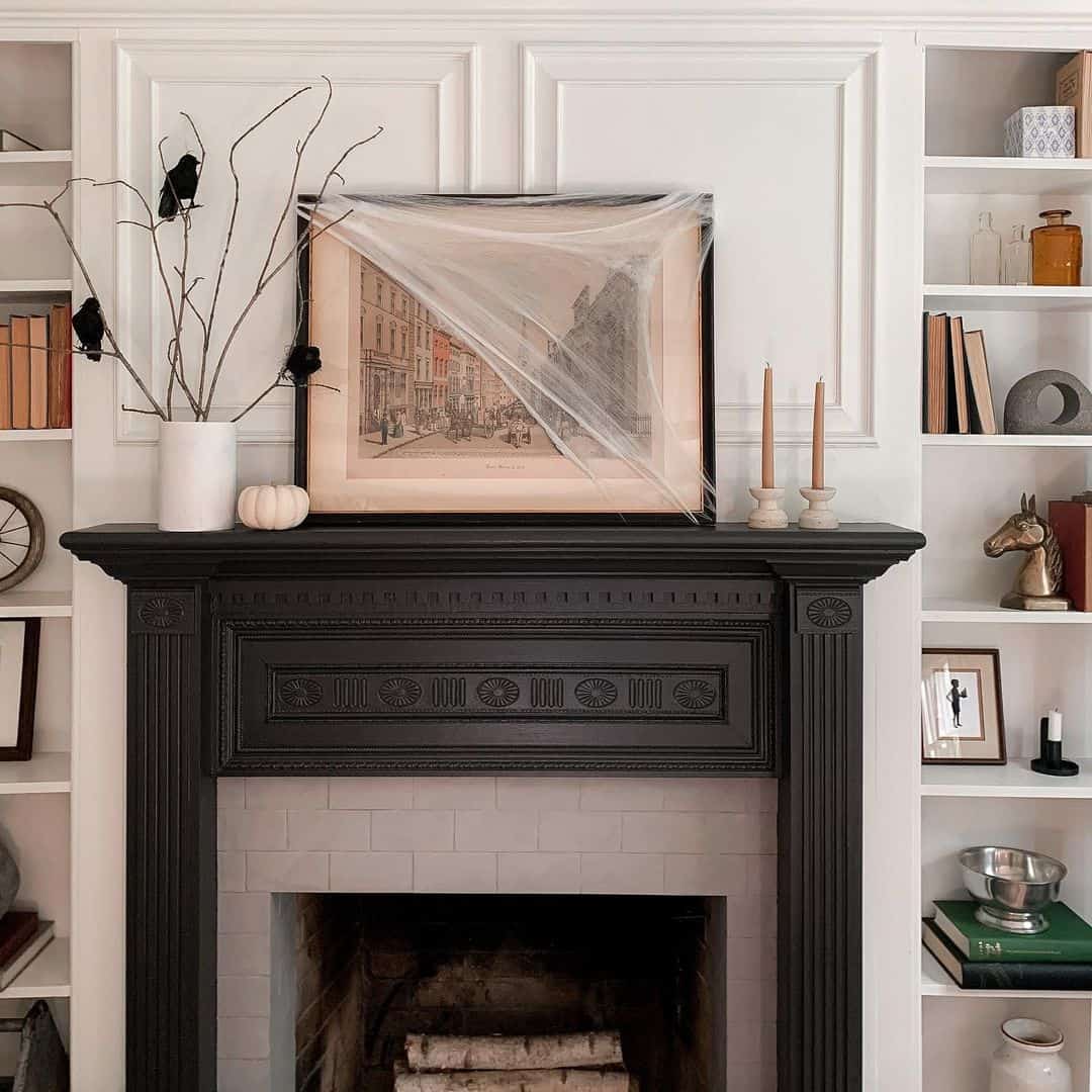 Raven-Inspired Elegance Frames a Traditional Fireplace