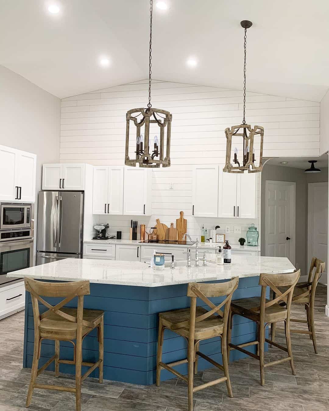 Rustic Charms of a Blue Kitchen Island