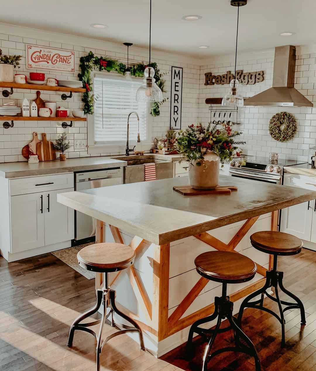 Rustic Farmhouse Signs against White Subway Tile Backdrop