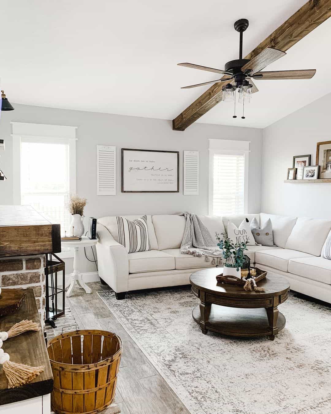 Rustic Wooden Ceiling Fan and Cozy Wood Ceiling Beam