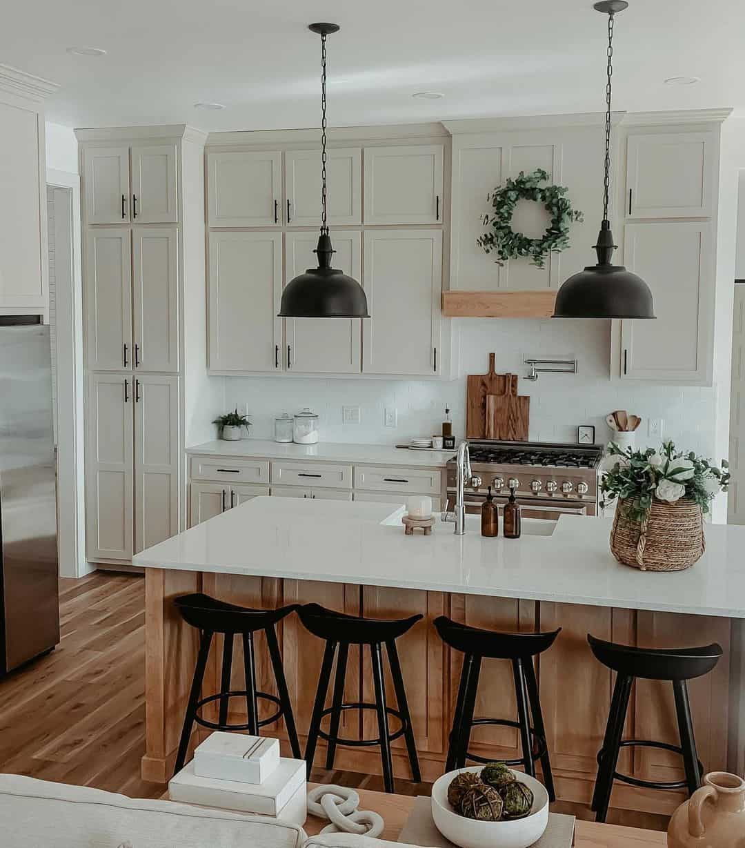 Shaker-Style Cabinets and Stylish Black Pendant Lights