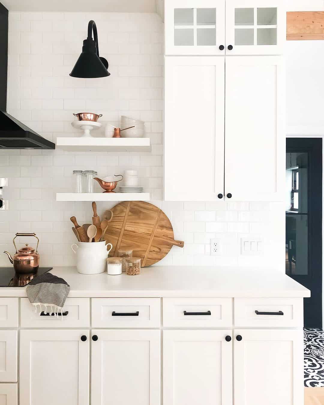 Small White Kitchen Transformed with Floating Shelves