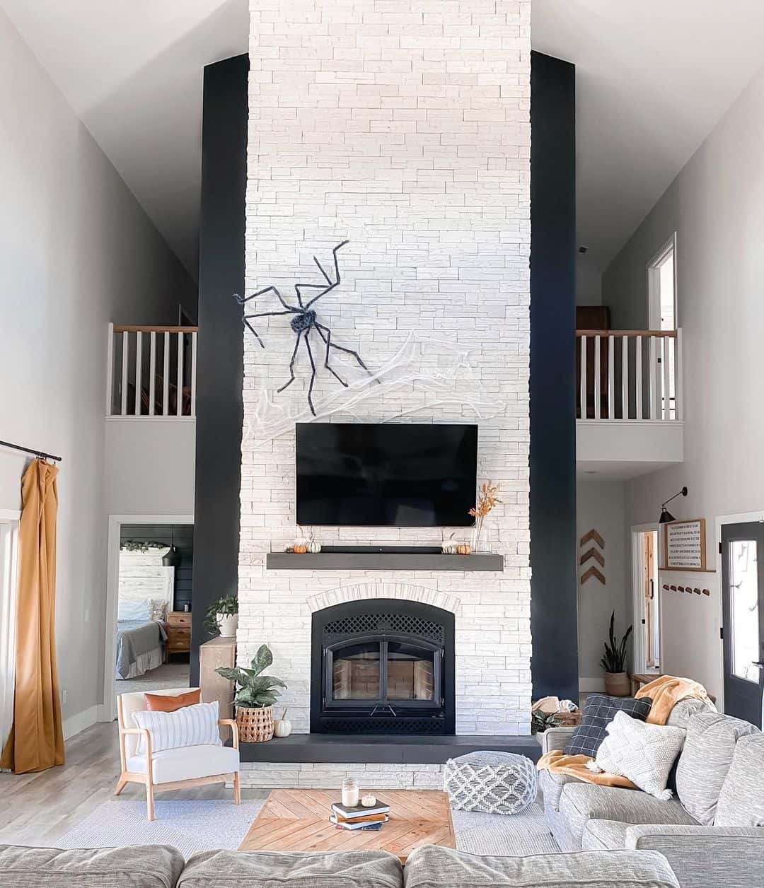 Spooky Fireplace with Spider Web Decor