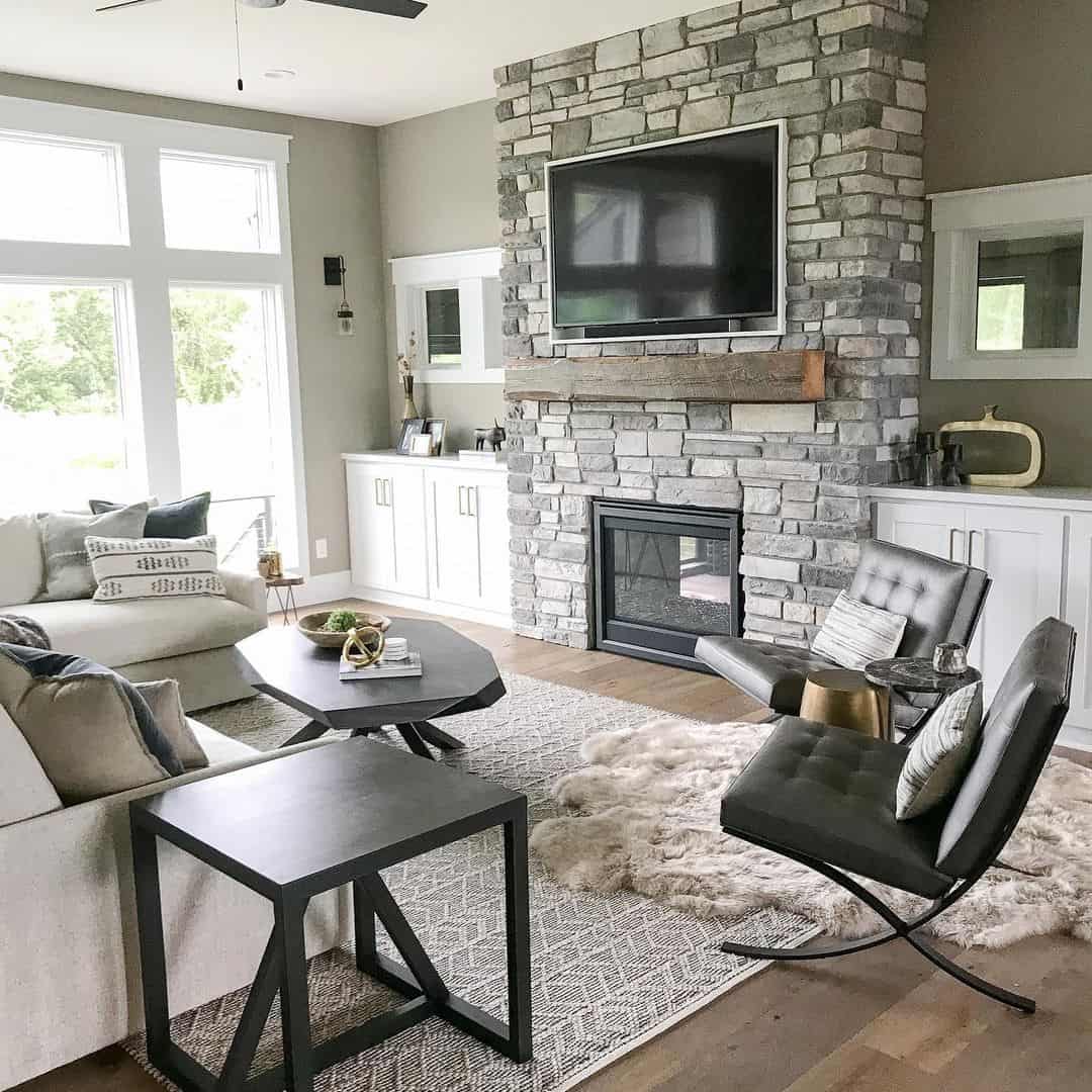 Stone Fireplace and Contrasting Furniture