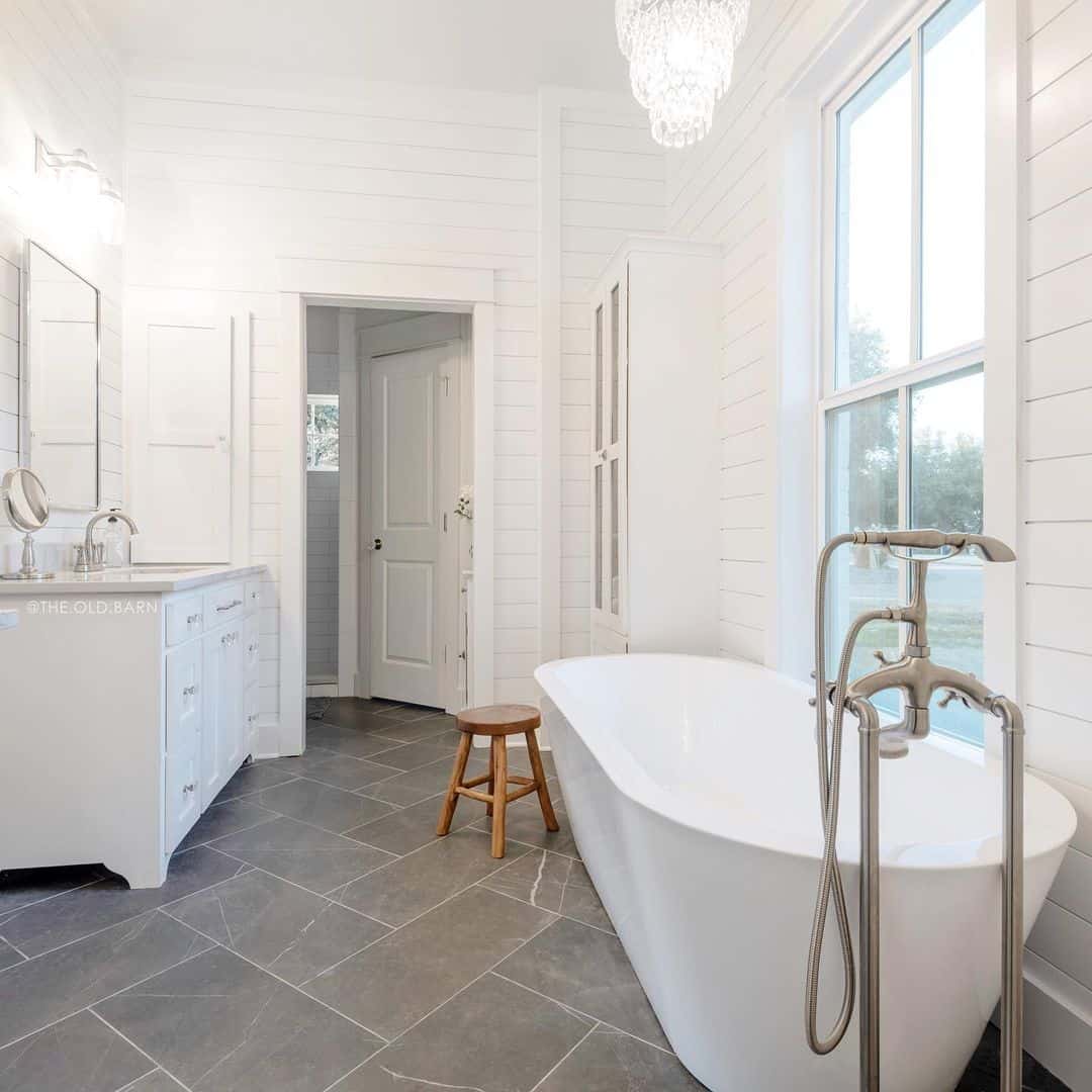 Tranquil White Bathroom with Freestanding Tub