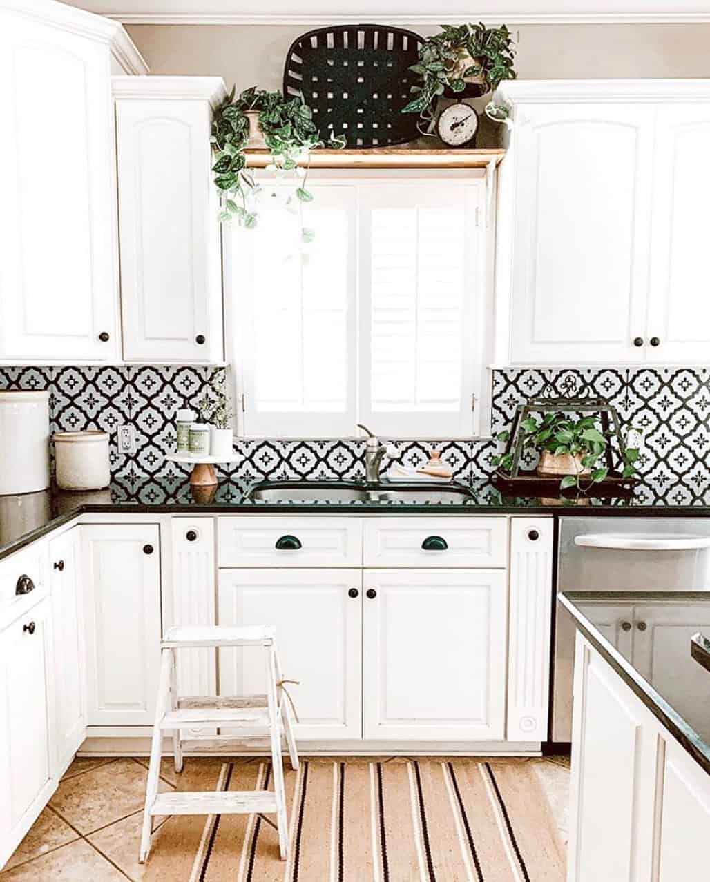 White Cabinets with Greenery