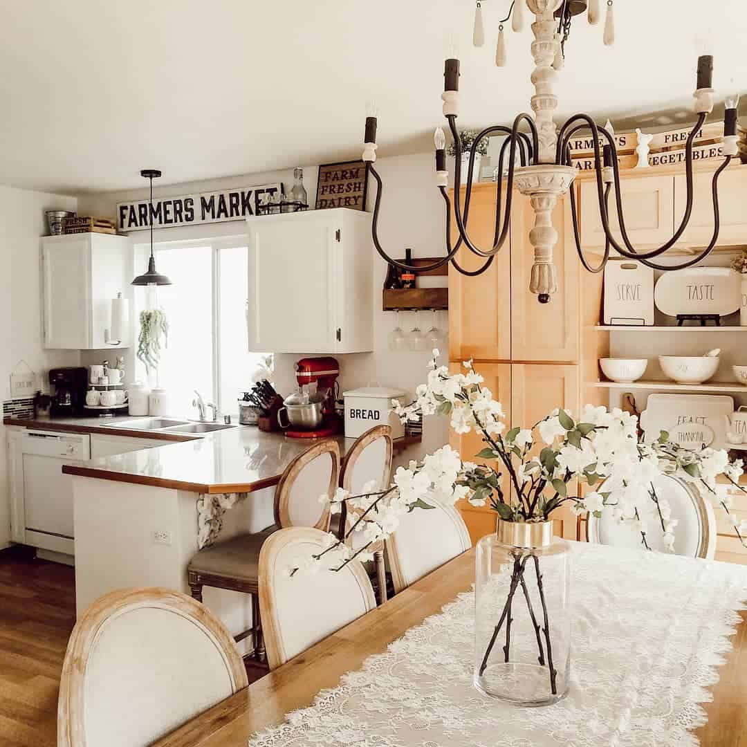 White Farmhouse Kitchen and Dining Room with Timeless Elegance