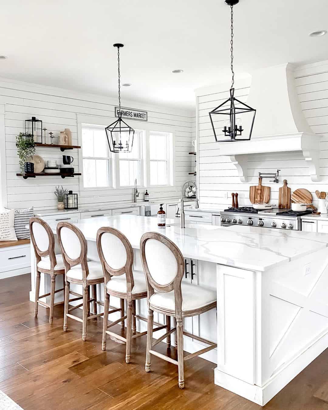 White Shiplap Kitchen with Dual Sinks