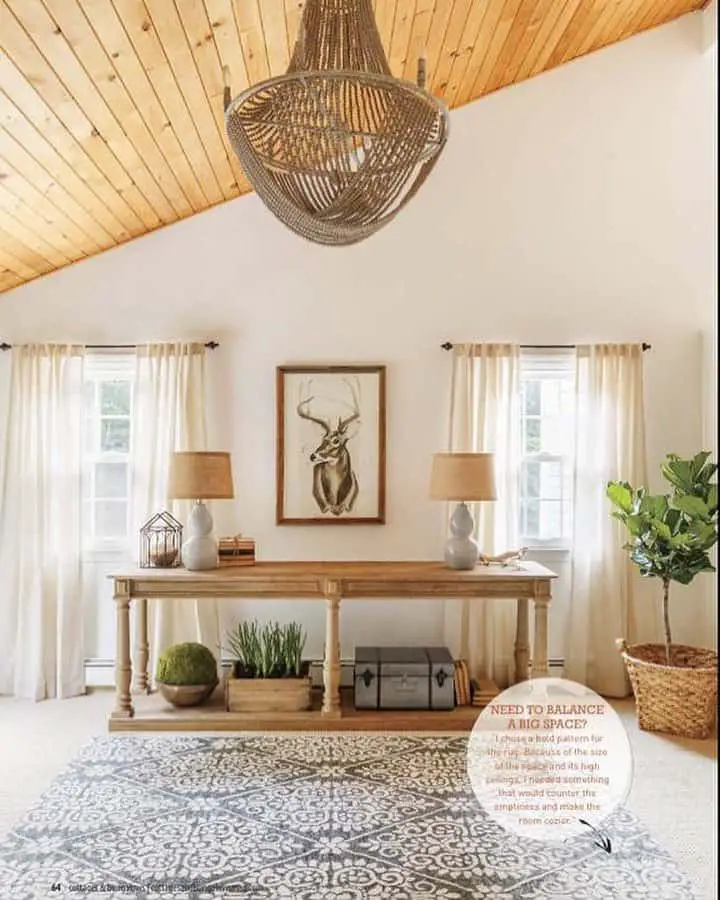 Wood Bead Chandelier on an Angled Ceiling