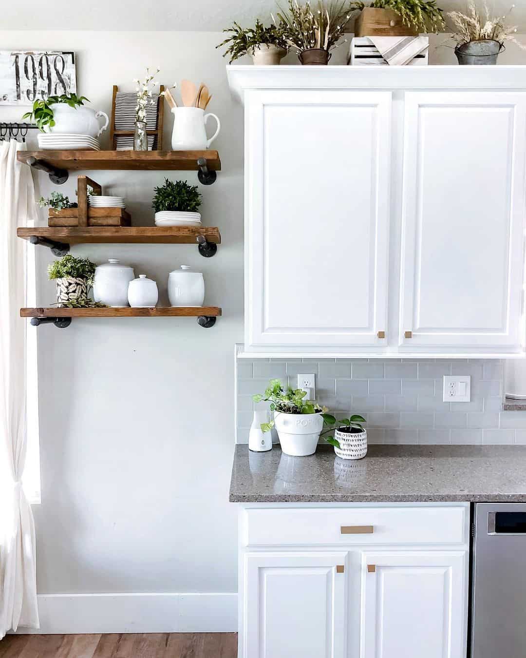 Wooden Cabinets Grace a Light Gray Kitchen Wall