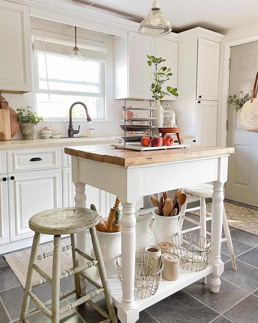 A Stylish Small Island in a Bright White Kitchen