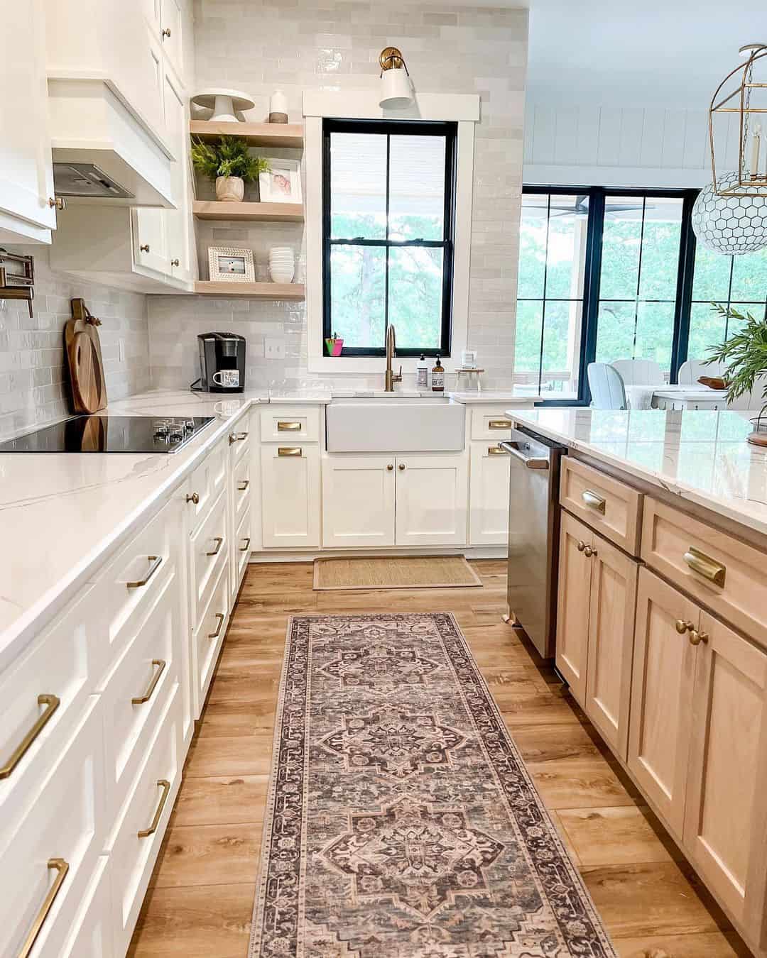 Bright White Farmhouse Kitchen Enhanced by Glossy Hardwood Floors