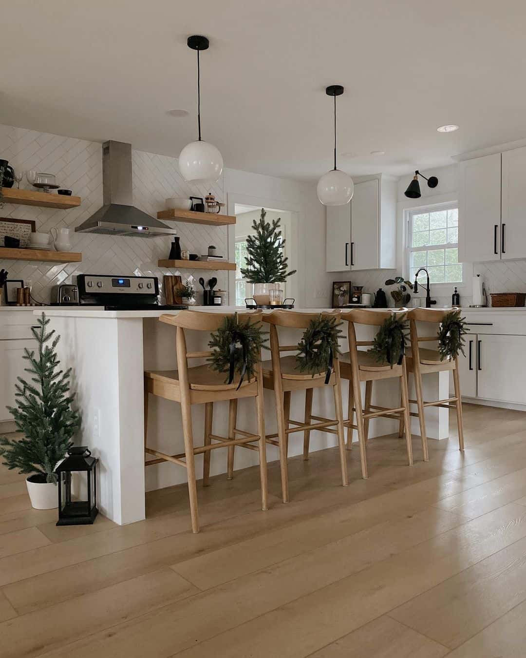 Christmas-adorned Open-concept Kitchen