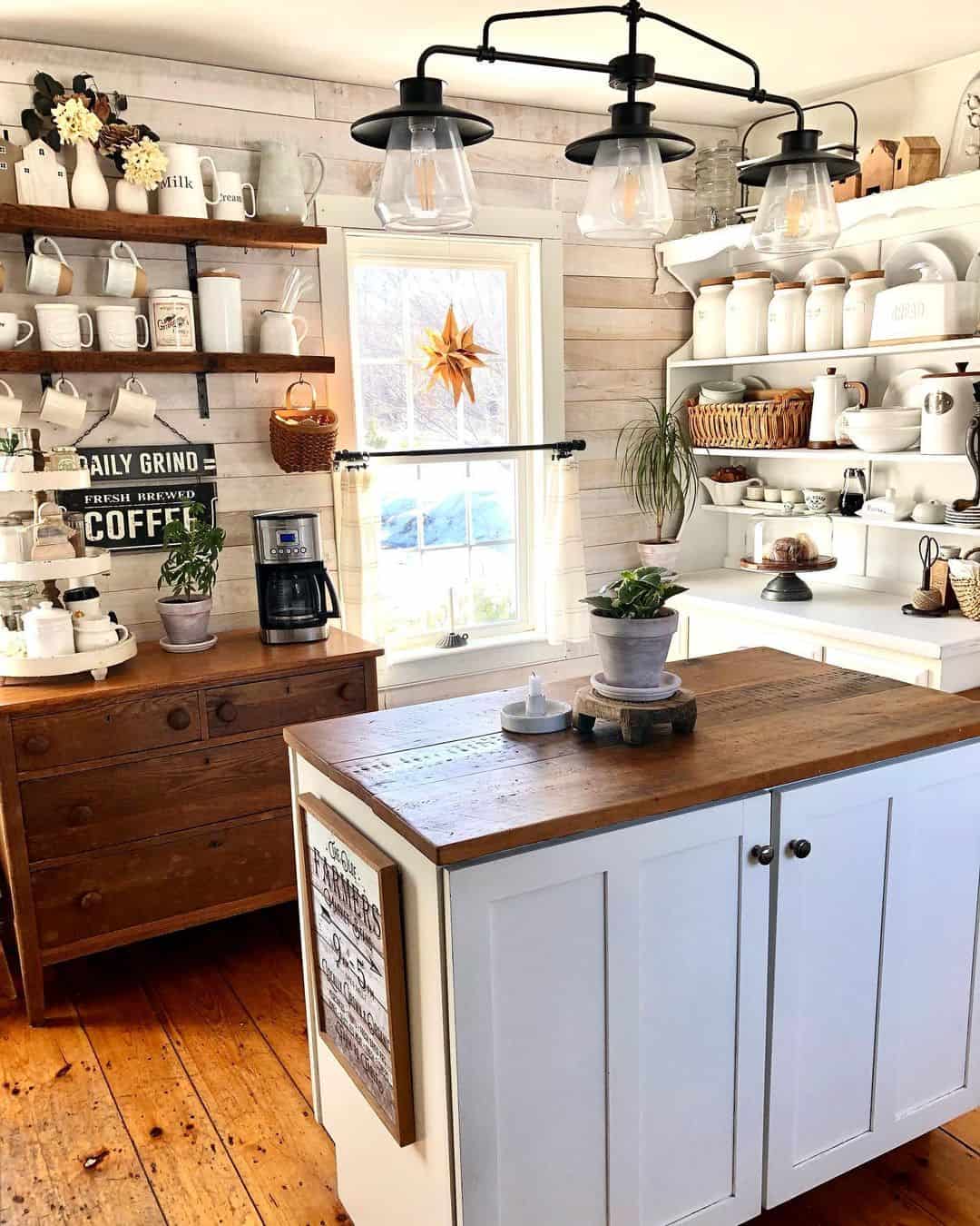 Country-Style Shelves on Planked Walls