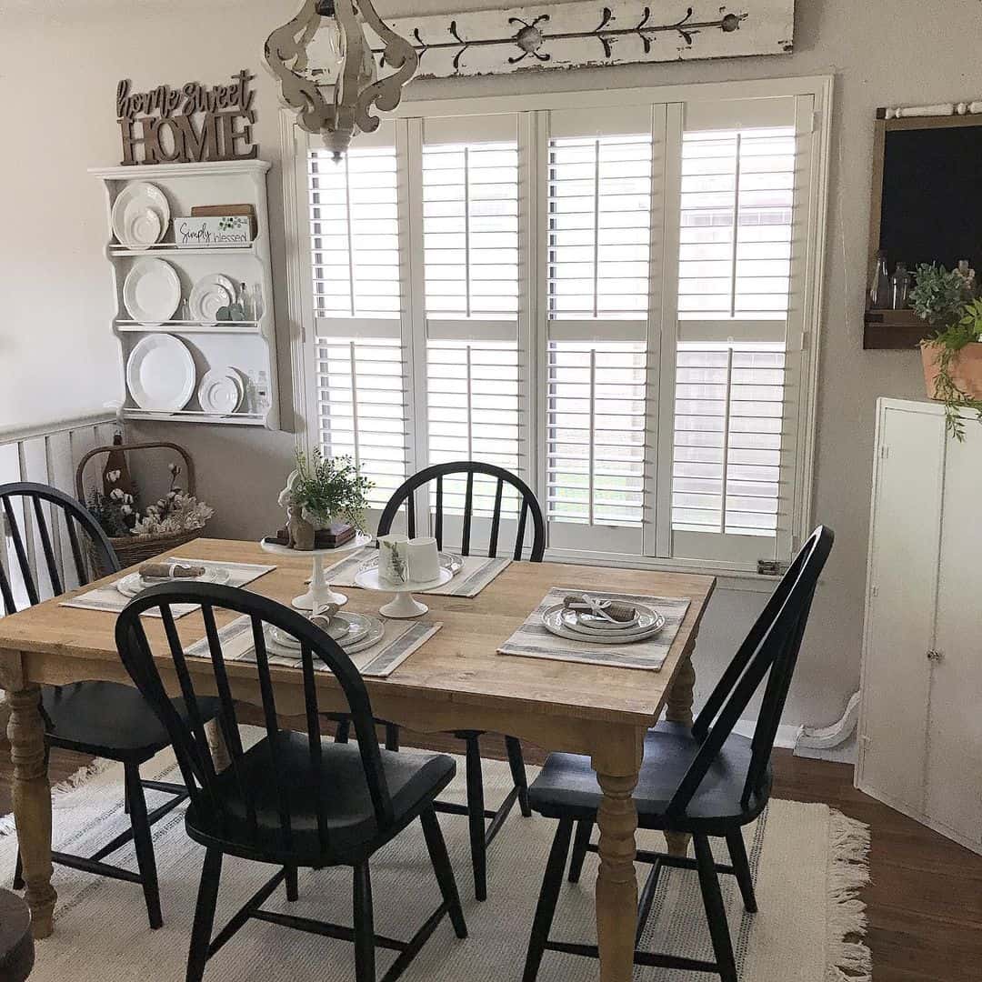 Elegant Dining in the Farmhouse with Plantation Shutters