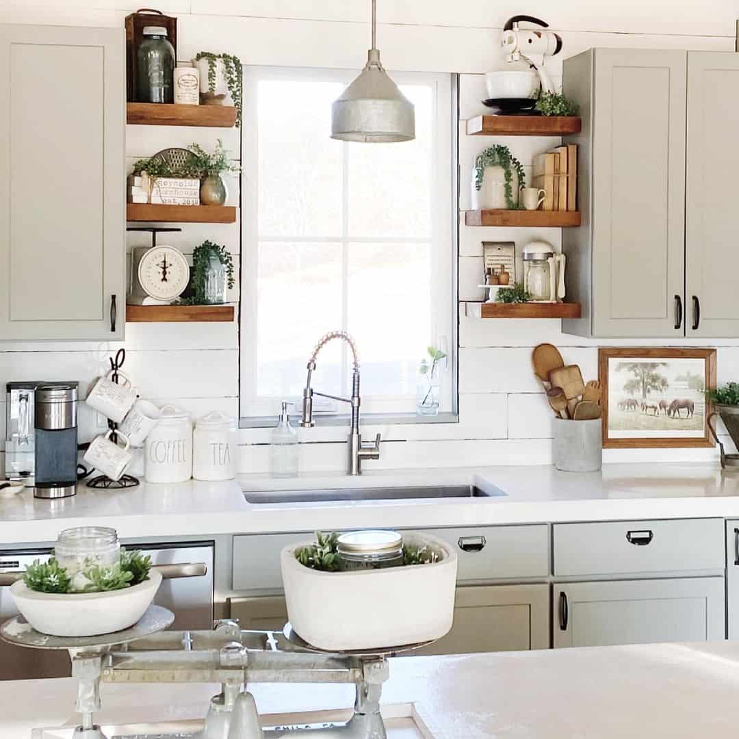 Farmhouse Kitchen with Floating Shelves