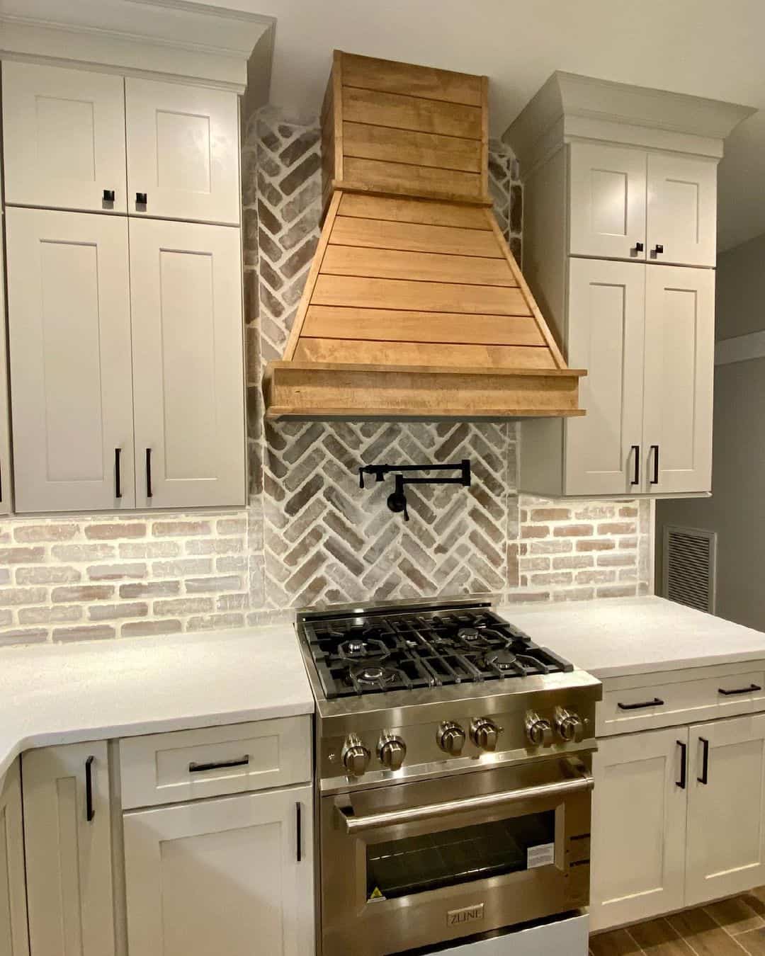 Farmhouse Kitchen with Wooden Hood Vent in Modern Style