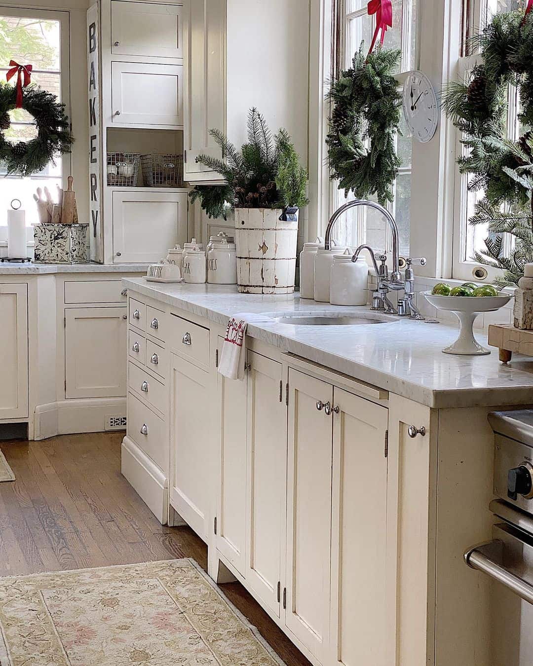 Festive Farmhouse Charm with Christmas Cream Kitchen Cabinets